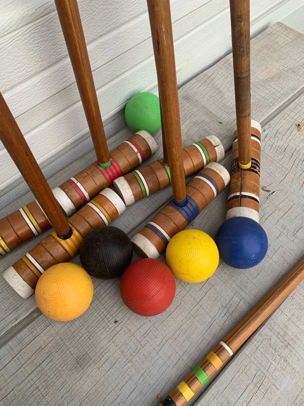 Vintage Wooden Croquet Set 6 Player Color Stripe Mallets Balls Outdoor Game - Picture 2 of 11